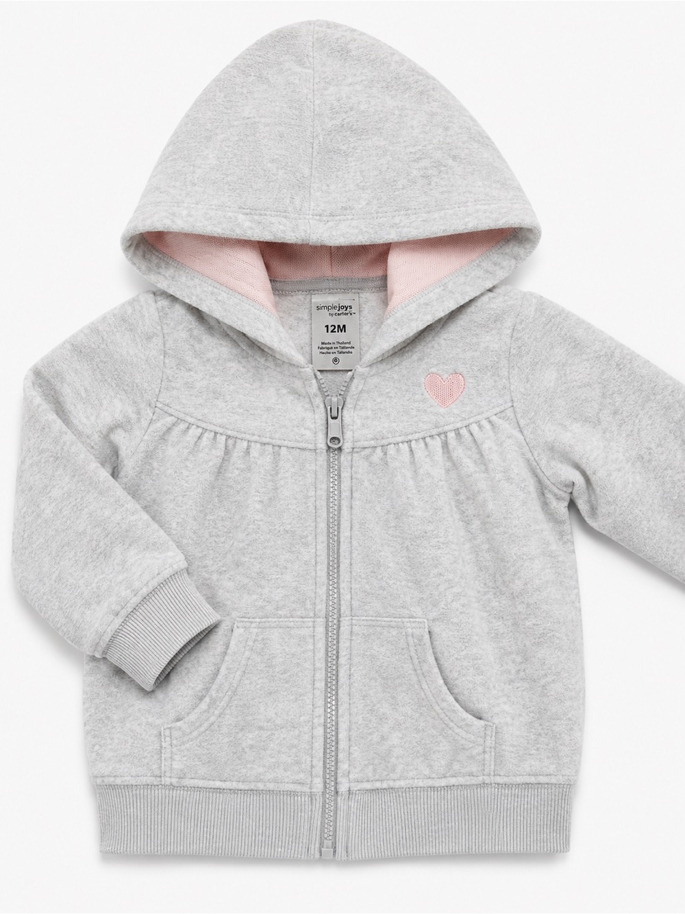 Simple Gray Hoodie with Pink Heart Accent